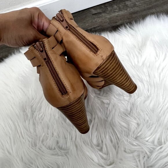 Jeffrey Campbell Womens 5 Vector Tan Camel Leather Wedge Gladiator Cage Booties - Picture 9 of 11